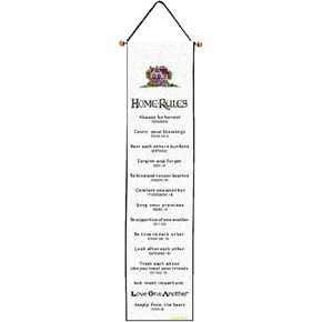 Manual Tapestry Bell Pull Wall Hanging, Home Rules with Verse