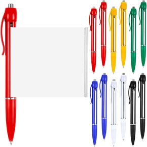12 Pcs Rollout Paper Pen Retractable Pullout Banner Pen for School Office Multicolor Ballpoint Pen with Paper Scroll Inside, 6 Colors