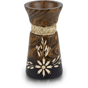 Aeravida Natures Beauty Etched Flower and Rope Mango Tree Wooden Bouquet Vase | Mango Tree Wood Kitchen Decor | Handmade Vase | Etched Ovals on Textured | Brown Mango Tree Wood Hand Carved Vase