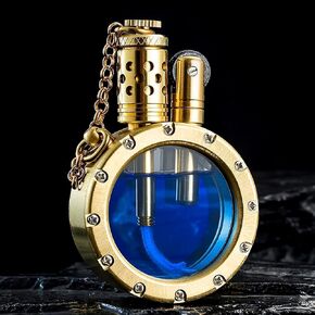 Vintage Antique Lighter with Creative Transparent Bottle Design, Cool Steampunk Kerosene Lighter, Grinding Wheel Ignition Lighter Unique Birthday Gifts for Men Dad Husband (Gold)