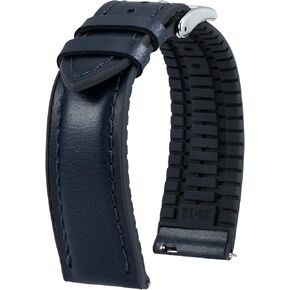 BINLUN Leather Watch Band 14mm 16mm 18mm 19mm 20mm 21mm 22mm Quick Release Premium Oil Wax Leather and Breathable Silicone Hybrid Watch Bands Replacement Strap for Men Women