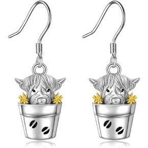 المرتفعات البقرة استرخى أقراط 925 فضة المرتفعات البقرة انخفاض الأقراط المرتفعات البقرة مجوهرات للنساء هدايا للأم أمي in Kuwait