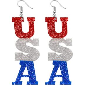 Women Patriotic Drop Earrings Gift,USA Letter Acrylic Resin Dangle Earrings Pendant Earrings For Women Lady Girsl 4th of July Independence Day Birthday Christmas