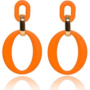 Acrylic Earrings for Women Fashion Acrylic Square Oval Statement Earrings Geometric Drop Dangle Earrings Party Jewelry Candy Color Acrylic Geometric Drop Earrings for Girls (Orange oval) in Kuwait