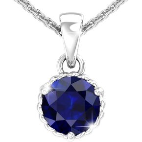 Womens 925 Sterling Silver Necklace Rhodium Plated Solitaire Round Prong Setting 7mm Birthstone Gemstone with 18" Loose Rope Chain Fine Jewelry Gift wedding Anniversary
