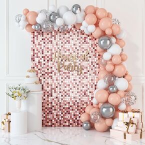 HOUSE OF PARTY Silver Shimmer Wall Backdrop -36 Panels Square Sequin Shimmer Backdrop for Birthday Wedding Anniversary Engagement Baby Shower & Bachelorette Decorations Party in Kuwait