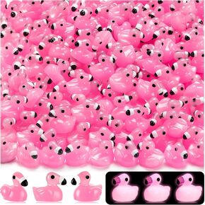 200 Pcs Mini Resin Flamingo Ducks, Luminous Flamingo Tiny Ducks, Glow in The Dark Miniature Flamingo for Cake Topper Garden Dollhouse Landscape Aquarium Ornaments DIY Crafts
