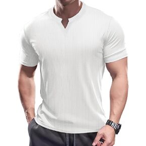 Muscle Cmdr Men's Slim Fit V Neck Casual Shirts Long&Short Sleeve Muscle Henley T-shirt Stylish Business Top