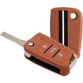 Striped Silicone Key Cover Compatible for Jetta, Tiguan, Taigun, T-ROC, Virtus 3 Button flip Key (KZ17_TiguanFlip_Blue)