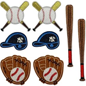 8pcs Baseball Patches Embroidery Baseball Bat Gloves Cap Sport Applique Repair Vintage Patch Sew on/Iron on DIY Craft Accessories for Clothing Jacket Jeans Backpack Hat Pants Bags Dress T-Shirts