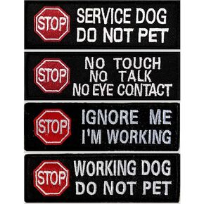 4 Pcs Service Dog Patches for Service Dog Vest Patch Embroidered Badge Fastener Morale Tactical Hook Loop Emblem Harnesses Removable Set with Velcro, 1.26 X 3.94 Inch (4P Combination)