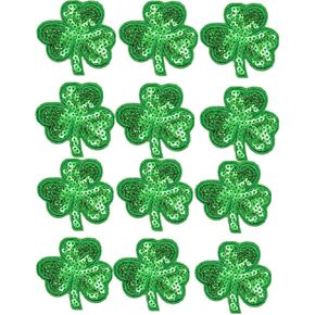 12 Pieces Lucky Shamrock Iron on Patches Leaf Clover Sew Embroidered Patches Appliques Embellishments for Clothing Jackets Backpacks St Patrick Decorations (3 Clover)