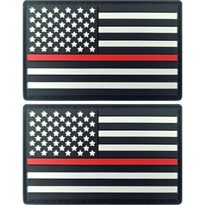 JBCD Thin Red Line American Flag Patch Firefighter Tactical Patch - PVC Rubber Hook and Loop Fastener Patch, 2 Pack