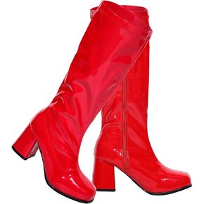 SATINIOR Women's Go Go Boots, the Knee Block Heel Zipper Boot, Chunky Heel Knee High Boots for Cosplay, Disco, Evening Party