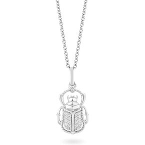 Jewelili Hallmark Fine Jewelry Sterling Silver 1/6 Cttw Natural White Round Diamond Scarab Beetle Pendant Necklace, 18" Cable Chain