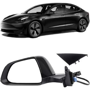Dasbecan Driver Side View Mirror Assembly Solid Black Compatible with 2017-2023 Tesla Model 3 Left Side Rearview Mirror with Power Adjusted Power Fold Heated & Memory Recall