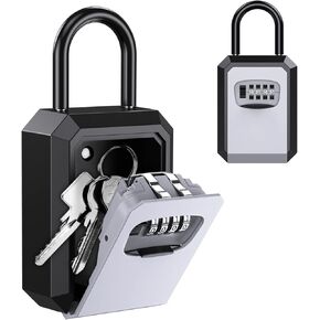 AMIR Key Lock Box Wall Mounted, Newest 4 Digit Combination Waterproof Portable Lock Box for House Key, 5 Keys Large Capacity, Key Safe Security Storage Lock Box for Indoor, Outdoor (1-Pack, Black)