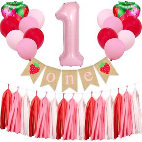Strawberry One Birthday Decoration Girl Berry 1st Birthday High Chair Garland Pink Red Balloon Paper Tassel Sweet Fruit Themed Party Supplies