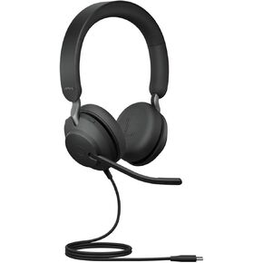 Jabra Evolve2 40 USB Stereo Wired Headset MS Version w/GTW Microfiber Cloth & Global Teck Priority Gold Support Plan - Compatible with PC, MAC, Smartphones, Streaming Music, Skype- 24089-999-999