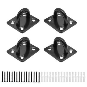 HOMPER 4 Pcs M6 Oblong Pad Eye Plates Black,304 Stainless Steel Marine Hardware Staple Hook Loop with 16 Screws and Plastic Plugs