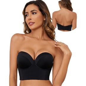 SEA BBOT Women Low Back Anti-slip Strapless Bra Longline Multi-way Push Up Bra