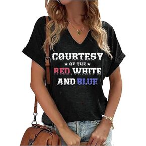 Courtesy of The Red White and Blue Shirt Women Patriotic Country Music Shirts Vintage American Flag Graphic Tee Tops