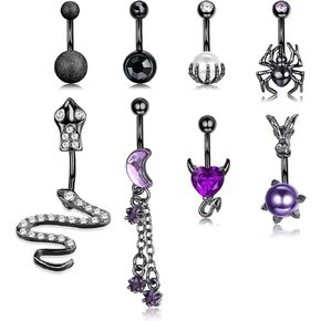 JeryWe 14G حلقات زر البطن للنساء الفولاذ الجراحي لطيف فراشة الأفعى الزهور القلب حلقات البطن حلقات السرة ثقب الجسم المتدلية ثقب البطن مجموعة مجوهرات in Kuwait