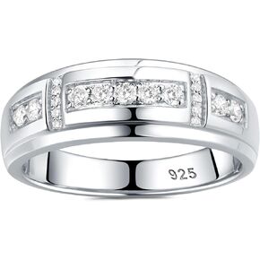 Moissanite Mens Wedding Band 925 Sterling Silver Ring Promise Rings For Him Round Cut Engagement Eternity Size 8-12