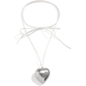 Pingyongchang Chunky Puffy Heart Choker Necklace - Big Heart Pendant Adjustable Velvet Chain Heart Necklaces for Women Teen Girls Trendy Jewelry Accessories