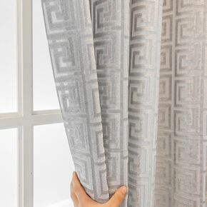 Amidoudou 1 Pair Luxury Geometric Sheer Curtains for Living Room Jacquard Tulle Curtains for Bedroom (Coffee,54x84 Inch)