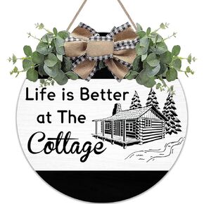 Get Naked Wreaths Round Wood Hanging Bathroom Sign with Ribbon Bow Wall Art Decor for Home Farmhouse Bar Pub Yard Front Door Decorations Gifts 12 x 12 Inch