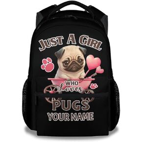 Pug Backpack with Lunch Box, Set of 3 School Backpacks Matching Combo for Girls Boys, Cute Lightweight Bookbag and Pencil Case Bundle