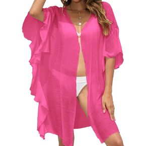 Ferand Women's Ruffled Sheer Swimsuit Beach Cover Up Lightweight Summer Cardigan for Swimwear