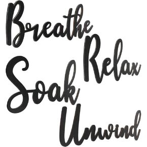 4 Pieces Bathroom Decor Wooden Bathroom Sign Soak Relax Unwind Breathe Plaque Wall Arts Decorations Cutout Farmhouse Sign for Bathroom Toilet Dressing Room Laundry Room (Black)