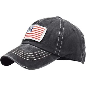 USA American Flag Embroidered Baseball Hat Washed Cotton High Ponytail Cap Unisex