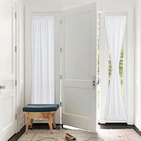PONY DANCE Door Window Curtains 80 inch Length, Linen Textured Front Door Curtains for Glass Door/Doorways/Entryway/Garage with Gather Tieback, 25 Inch Wide, 1 Panels, White
