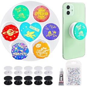 مجموعة صب راتنجات الإيبوكسي بمقبض الهاتف من NiArt - 7 أشكال من قوالب السيليكون، 10 قواعد حامل قابلة للتوسيع، غراء، وترتر على شكل نجمة - حامل يدوي مصنوع يدويًا، سلسلة مفاتيح، مجوهرات، مستلزمات صنع القلادة in Kuwait