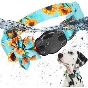 Airtag Dog Collar Original AirTag Dog Collar Holder Rose-Pink Cute Dog Collar with 100% Waterproof Airtag Case Adjustable Air Tag Accessories for Cat,Puppy and Small Dogs… (Teal-Sunflower, M)
