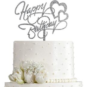 Happy Birthday Cake Topper, Birthday Party Decoration, Mirror Silver Acrylic