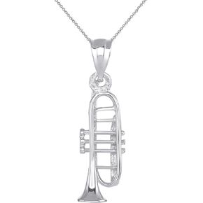 Sterling Silver Trumpet Horn Charm Pendant Necklace
