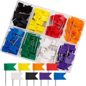 AIEX 160 Pcs Colored Flag Push Pins Travel Map Tacks Marking Pins, 8 Assorted Colors Map Thumb Tacks Plastic Head with Steel Point for Cork Bulletin Board(35mm) at Home Office and School