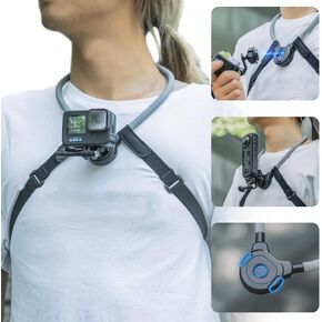 SUREWO Magnetic Neck Mount Necklace Holder for Gopro, POV Selfie Necklace Holder Lanyard Body Strap Mount Compatible with GoPro Hero 12/11/10/9/8/7 Black,DJI Action 4/3/2,Insta 360 X4/X3 and More