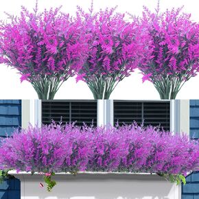 12 Bundles Artificial Lavender Flowers Outdoor Fake Flowers for Decoration UV Resistant No Fade Faux Plastic Plants Garden Porch Window Box Décor (Blue)
