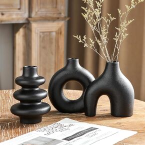 White Ceramic Vase Set of 3, Modern Boho Vases for Home Decor, Small Flower Vases for Pampas Grass, Round White Vases Centerpieces for Wedding Coffee Table Shelf Living Room Bedroom Entryway