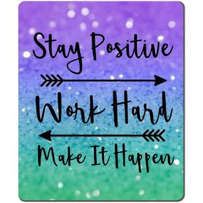 Gaming Mouse Pad Custom, Stay Positive Work Hard and Make It Happen Inspirational Quotes Mousepads Art Purple Green Glitter Black Quote