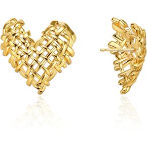 18k Gold Plated Twisted Wire Love Knot Stud Earrings for Women 925 Sterling Silver Post Heart Shape Earrings for Women Lightweight Earrings