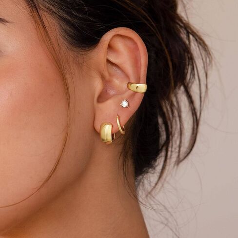 Gold Stud Hoop Earrings for Women, Dainty 14K Gold Plated Cartilage Earrings Hypoallergenic Trendy Ear Cuffs Chain Earrings Fashion Jewelry Set for Women Gifts in Saudi Arabia