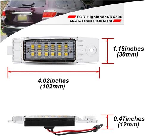 NSLUMO Led License Plate Light for 2008-2013 To'yota Highlander 1999-2003 Lex'us RX300 6500K Xenon White Number Plate Light 18-SMD Rear Led Tag Lamp Assembly Replacement Error Free in Saudi Arabia