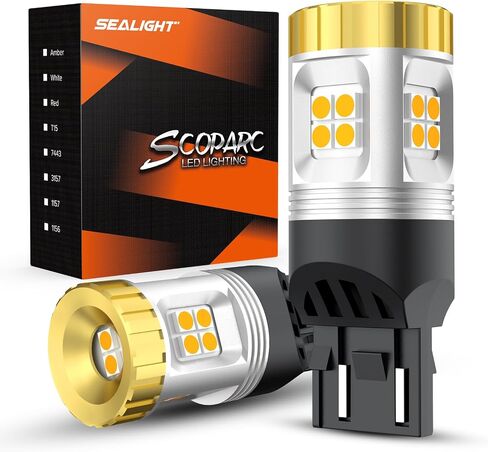 لمبة SEALIGHT 7443 LED لأضواء إشارة الانعطاف، 1200% فائقة السطوع 7440 7441 7444 T20 W21W لمبة إضاءة LED أصفر كهرماني لاستبدال لمبة الإضاءة الجانبية (قطعتان) in Kuwait