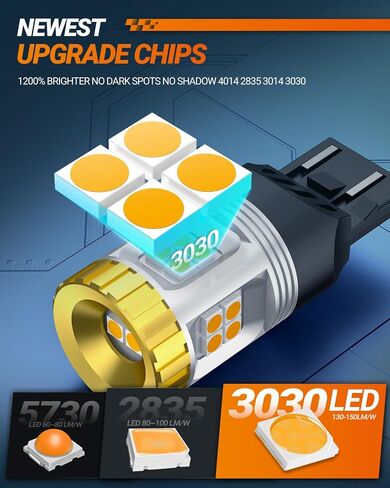 لمبة SEALIGHT 7443 LED لأضواء إشارة الانعطاف، 1200% فائقة السطوع 7440 7441 7444 T20 W21W لمبة إضاءة LED أصفر كهرماني لاستبدال لمبة الإضاءة الجانبية (قطعتان) in Kuwait